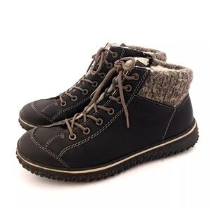 Reiker Lace-Up Boots. Faux Leather. Comfort Cuff. Size EU 39 US 8.
